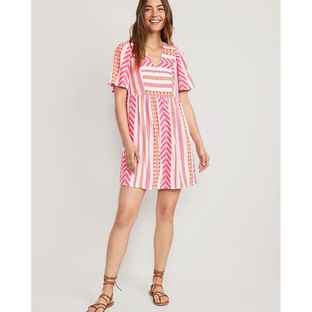 Old Navy Jacquard Pink Mini Swing Dress Boho Geometric Women's Sz M